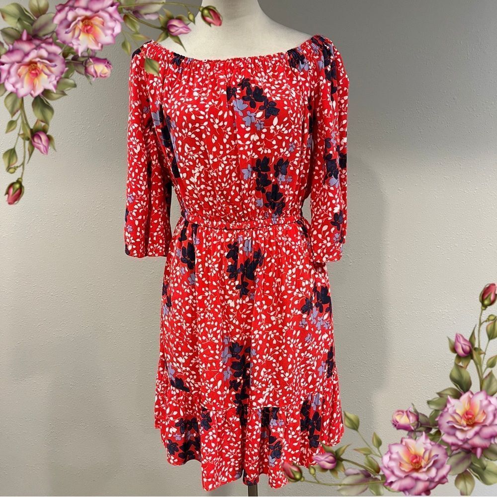 GAP Red and Blue long sleeve Floral mini Dress size small